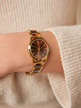 Next Gold Tone Tortoiseshell Link Bracelet Watch with Clip Fastening, 3cm Diameter- Buy online at McGrocer