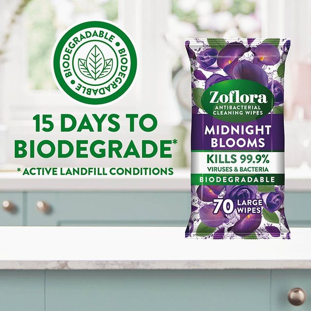 Zoflora Midnight Blooms Antibacterial Multi-surface Wipes 70 per pack GOODS M&S