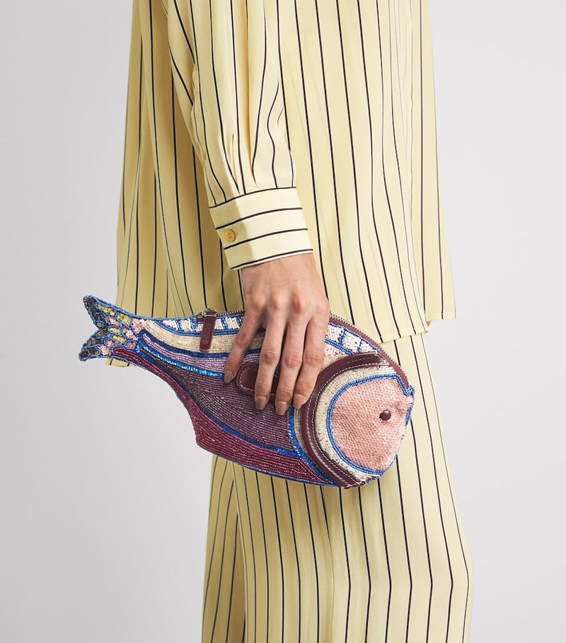 STAUD beaded Pesce clutch bag (British brand)