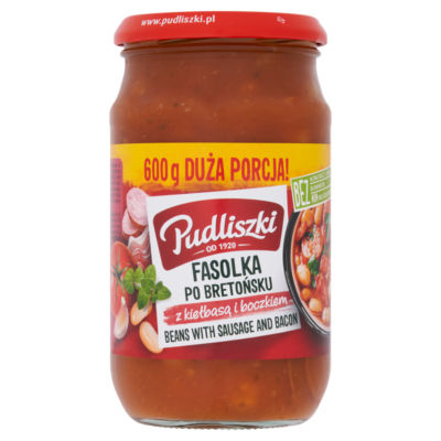 Pudliszki beans with sausage and bacon 600g jar, imported from the UK