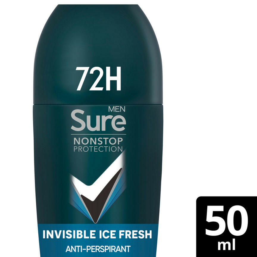 Sure Men Antiperspirant Deodorant Roll On Nonstop Invisible Ice Fresh GOODS ASDA