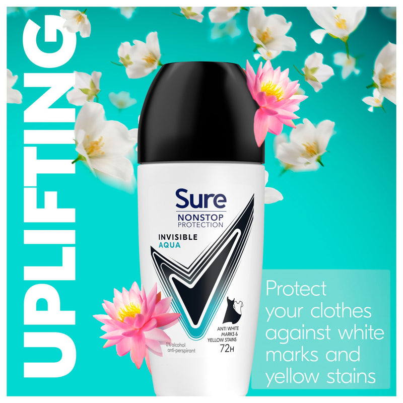 Sure anti-perspirant roll-on deodorant Invisible Aqua 50ml (British brand)