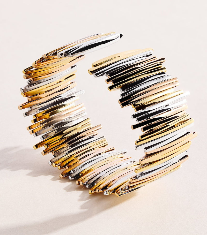 Suzanne Kalan mixed gold wide cuff bangle, imported from the UK