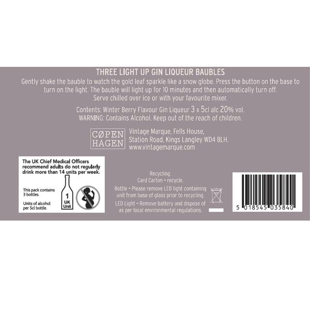Vintage Marque Light Up Winter Berry Gin Liqueur Baubles 3 x 5cl GOODS M&S