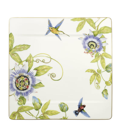 Harrods Buffet Plate with Floral and Bird Decoration in Bone Porcelain, 35cm- Buy online at McGrocer