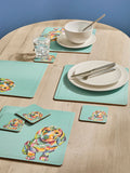 Teal blue sausage dog corkback placemats and coasters set of 4 (British brand)