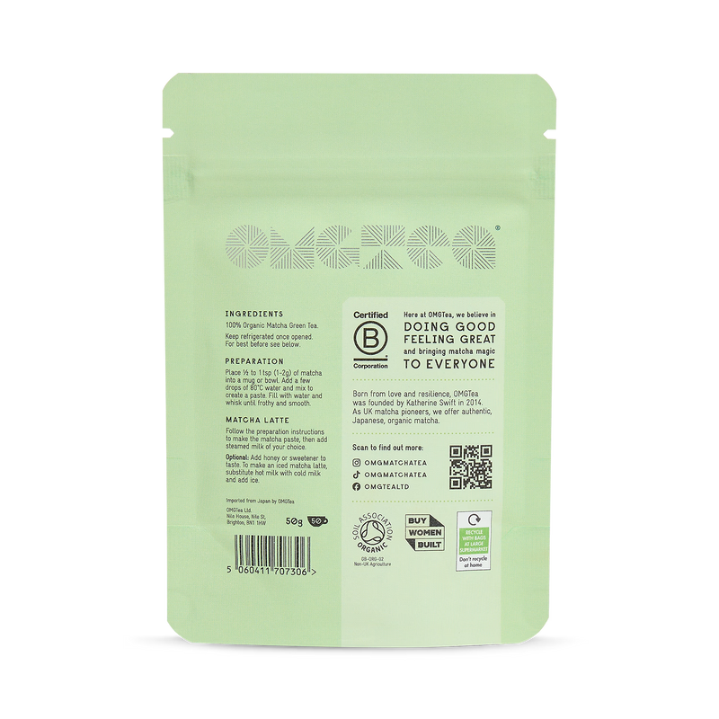 OMGTea organic matcha green tea powder 50g, imported from the UK