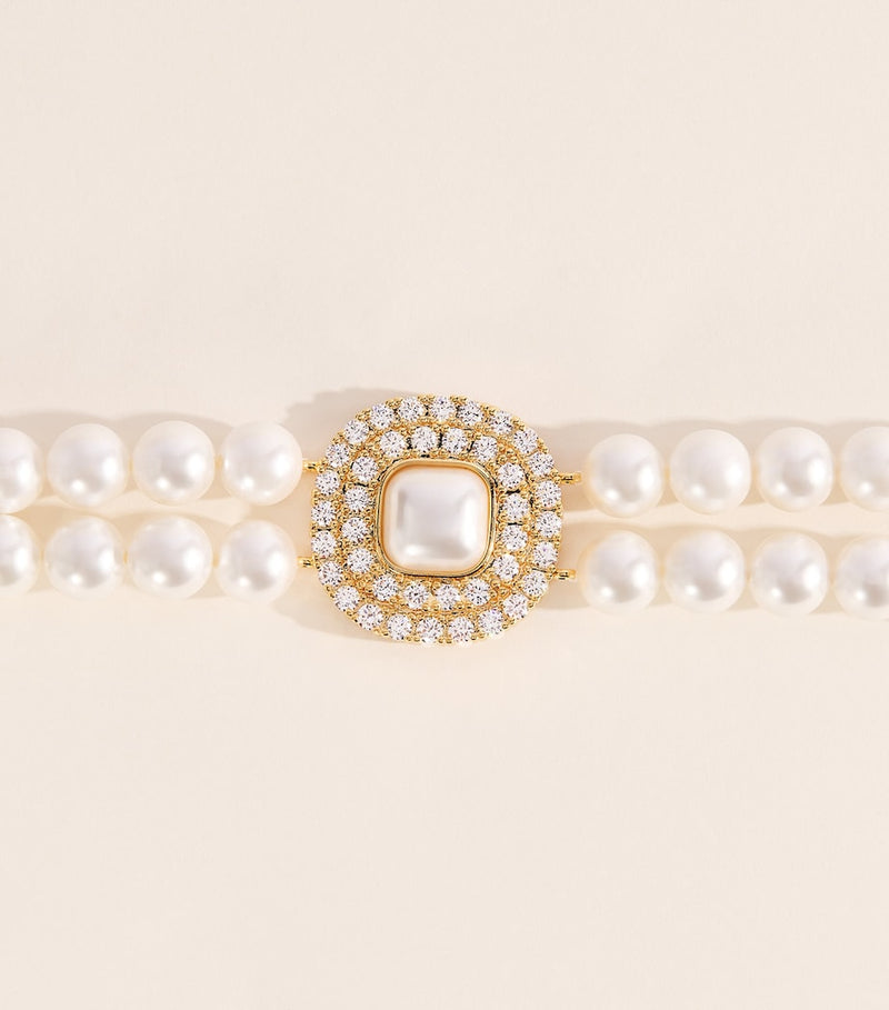 Self-Portrait crystal and faux pearl choker, British brand