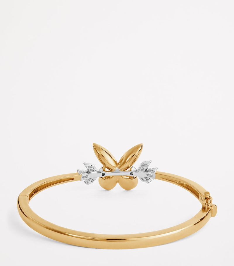 Yeprem yellow gold and diamond butterfly bangle (British brand)