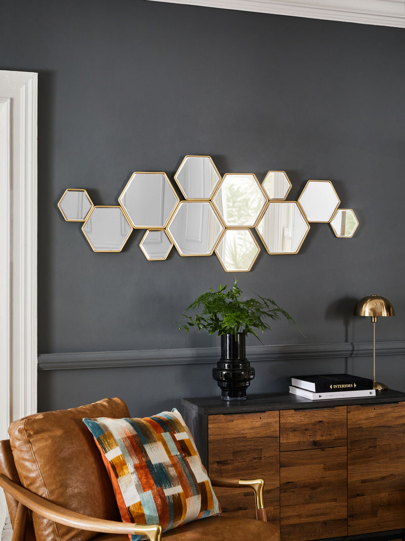 Gold honeycomb decorative wall mirror 152cm x 55.5cm, UK version