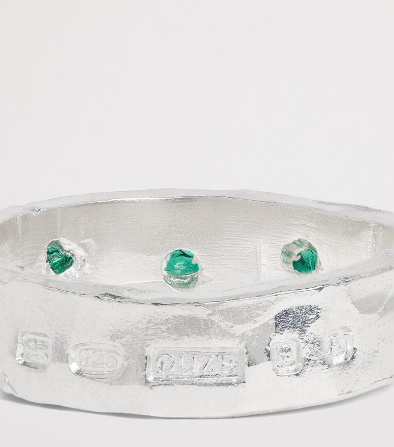 THE OUZE sterling silver and emerald scatter ring (British brand)