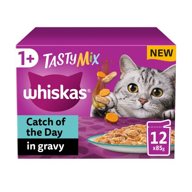 Whiskas 1+ Adults Wet Cat Food Pouches Tasty Mix Fish Selection in Gravy 12 x 85g GOODS M&S