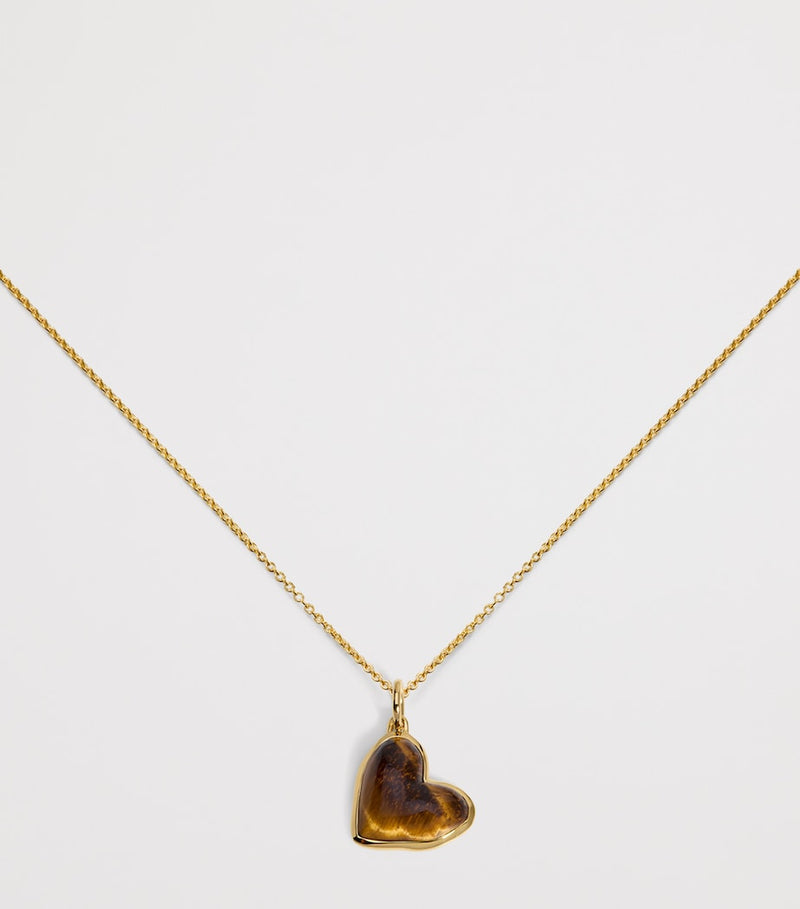 Monica Vinader gold vermeil heart pendant with tiger's eye, imported from the UK