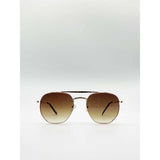 Superdrug SVNX Double Bridge Metal Frame Sunglasses Gold Brown Grad One Size- Buy online at McGrocer