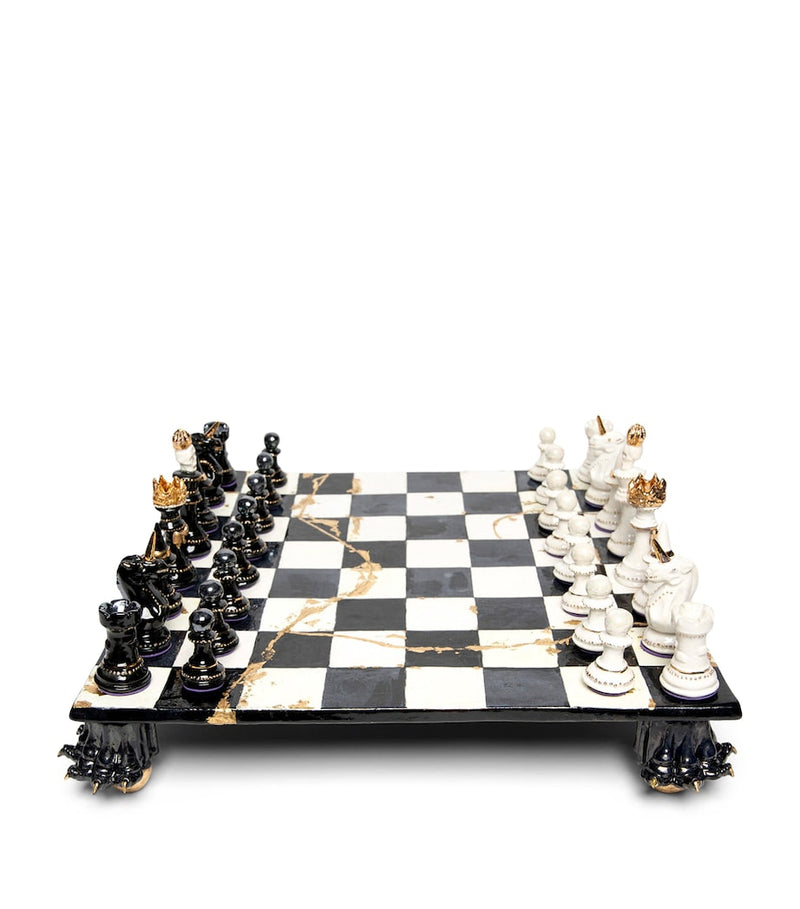 Purling earthenware gold leaf chess set, imported from the UK