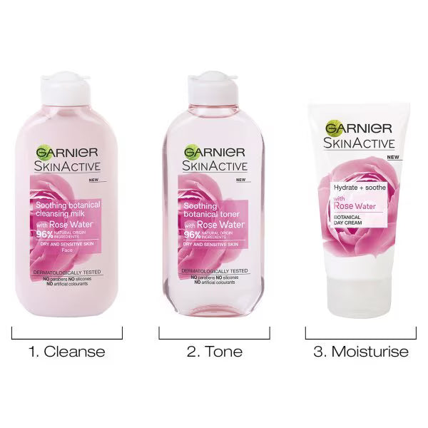 Garnier Natural Rose Cleansing Milk Sensitive Skin 200ml (British brand)