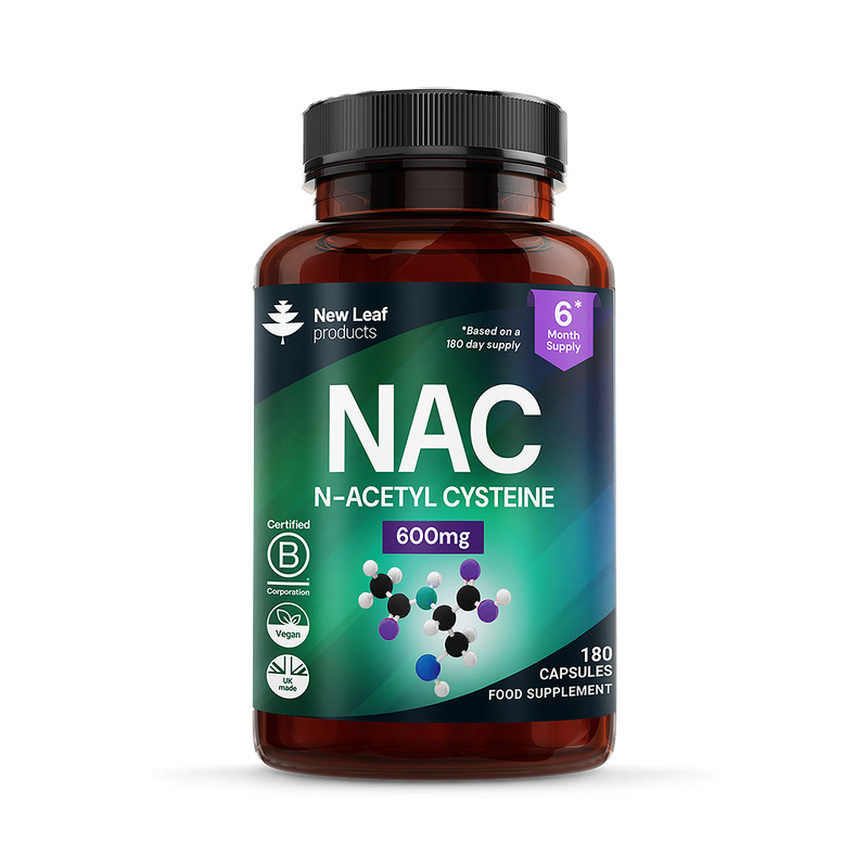 New Leaf Products NAC N-Acetyl-Cysteine capsules 600mg 180 capsules (British brand)