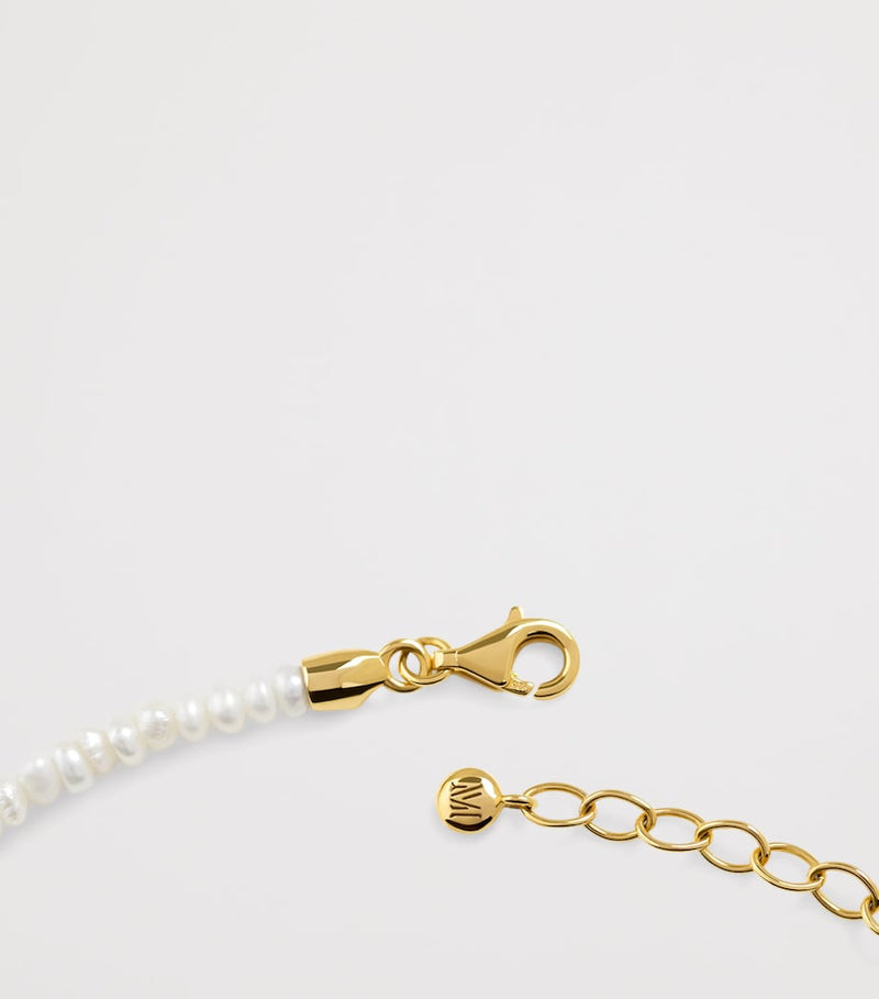 Monica Vinader mini gold vermeil pearl heart necklace, imported from the UK
