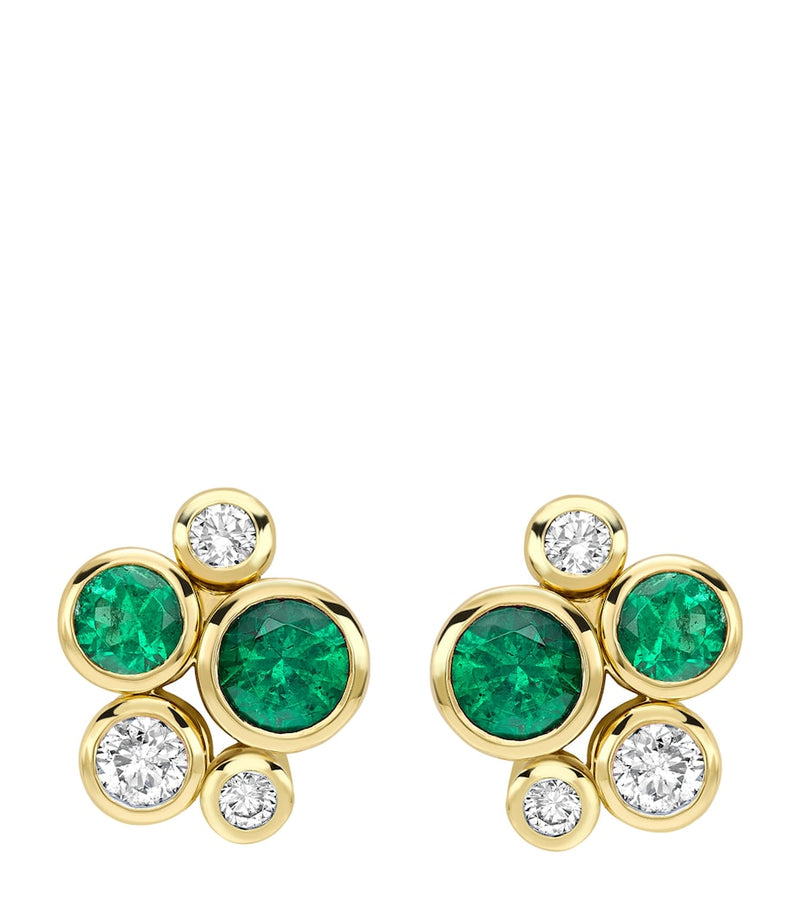 Boodles Raindance stud earrings yellow gold diamonds emeralds (British brand)