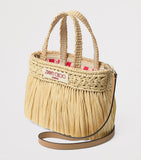Jimmy Choo mini beach tote bag with raffia tassels, UK version