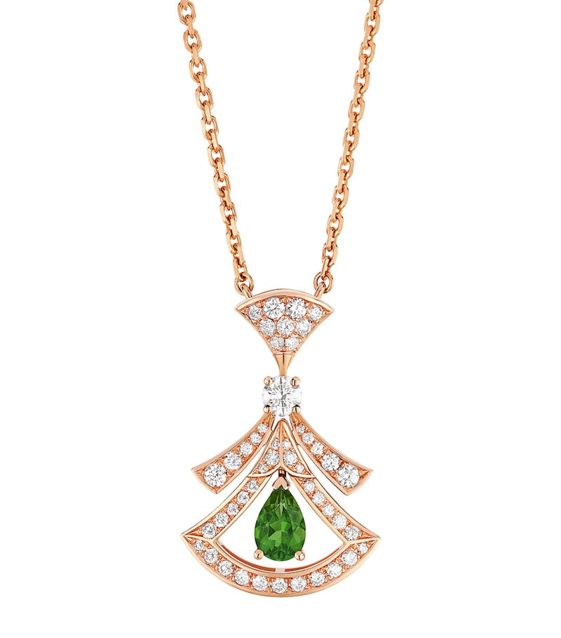 Bvlgari Divas' Dream rose gold necklace diamonds green tourmaline (British brand)
