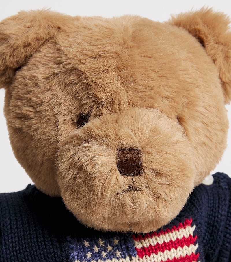 Ralph Lauren kids plush toy bear with flag sweater, 19.5cm, imported from the UK