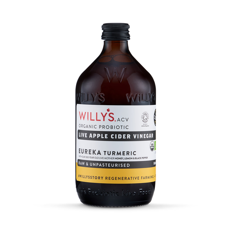 Willy's organic honey turmeric apple cider vinegar 500ml, imported from the UK