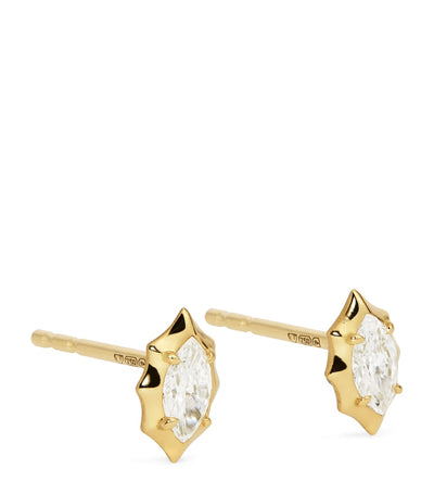 Harrods Jade Trau Yellow Gold and Diamond Maverick Stud Earrings- Buy online at McGrocer