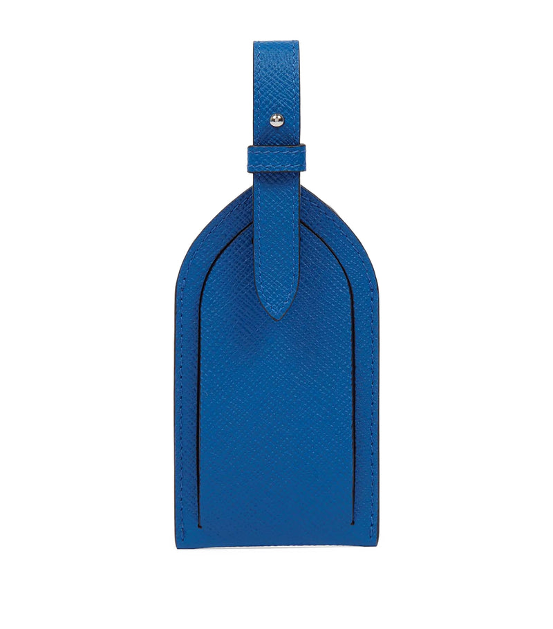 Smythson leather luggage tag with press-stud fastening and adjustable strap 12.5cm x 7cm (British brand)