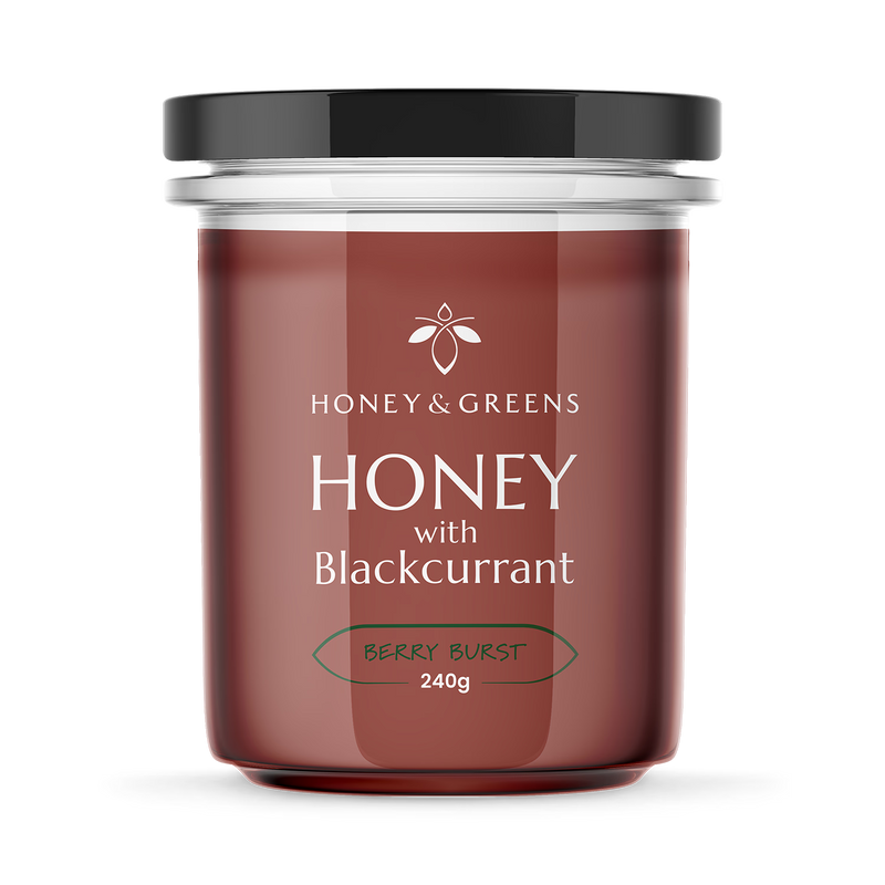 Honey & Greens honey with blackcurrants 240g, UK version