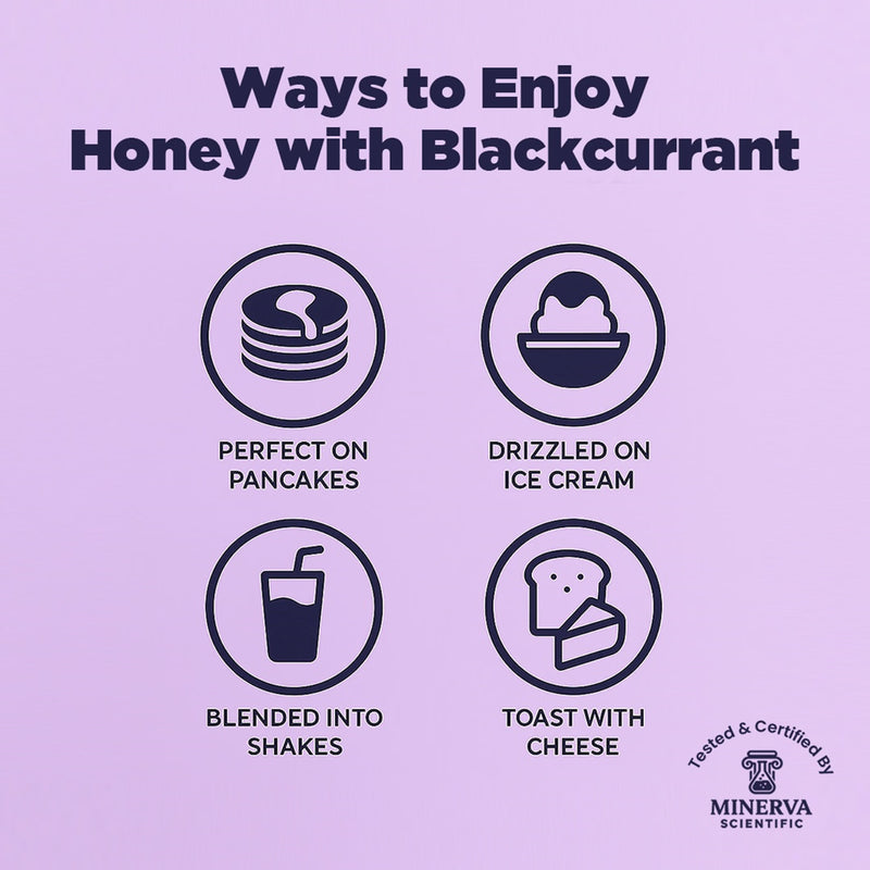 Honey & Greens honey with blackcurrants 240g, UK version