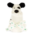 Jellycat Bashful Black and Cream plush puppy with blanket, 34cm, UK version