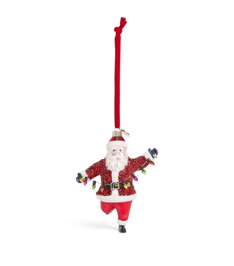 Harrods Father Christmas tree decoration glass ornament with velvet ribbon, imported from the UK