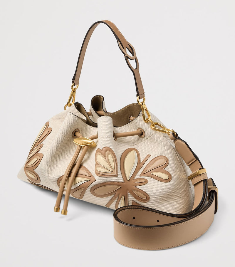 Jimmy Choo medium Cinch bucket bag in recycled canvas (British brand)