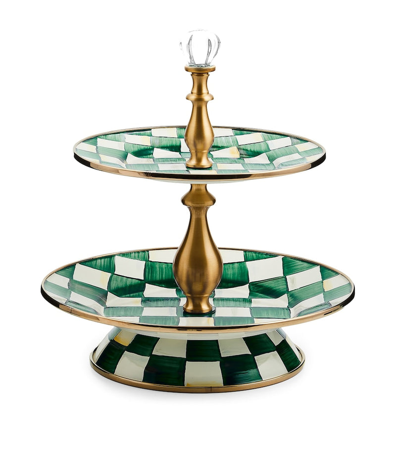 MacKenzie-Childs Emerald Check two-tier sweet stand (British brand)