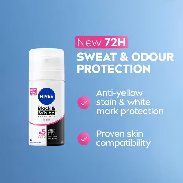 NIVEA Deodorant Spray Black & White 35ml, imported from the UK.