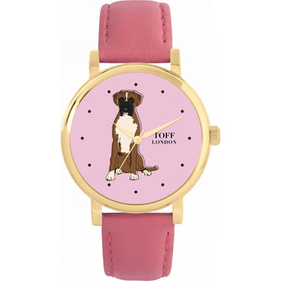 Superdrug Toff London Pink Ladies Brown and White Boxer Dog Watch- Buy online at McGrocer