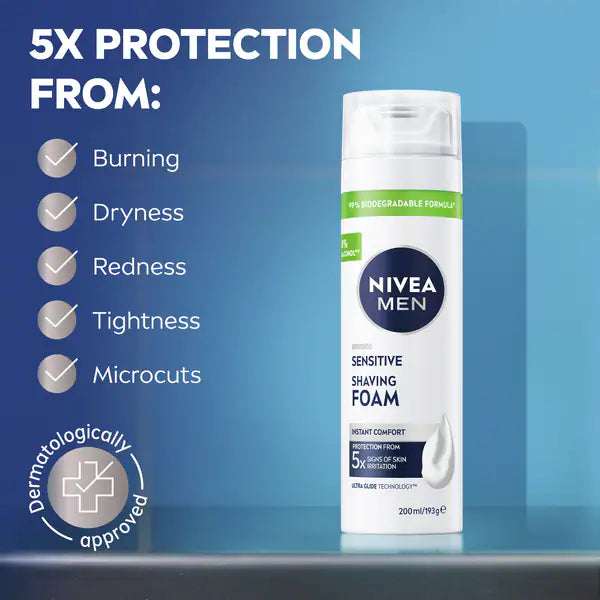 NIVEA Men Sensitive Shaving Foam 200ml, imported from the UK