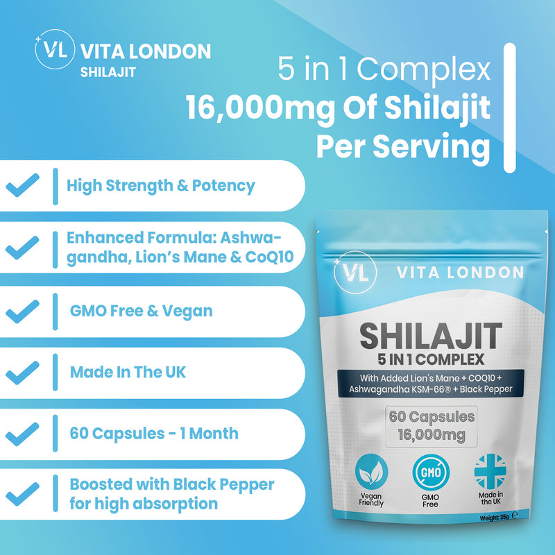 Shilajit 5-in-1 Complex capsules 60 count (British brand)
