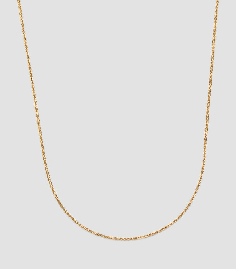 Azlee yellow gold thin wheat chain necklace 51cm, imported from the UK