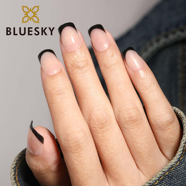Press On Nails Square Black French Tip 24 Piece Set, imported from the UK