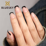 Press On Nails Square Black French Tip 24 Piece Set, imported from the UK