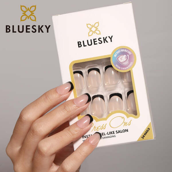 Press On Nails Square Black French Tip 24 Piece Set, imported from the UK