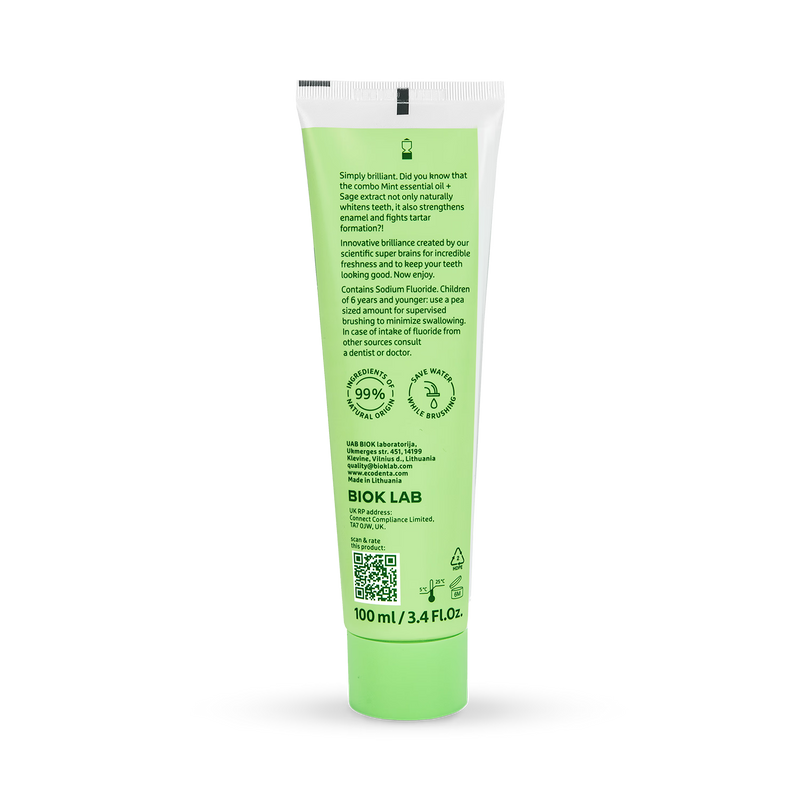 Ecodenta Whitening Toothpaste Mint Oil and Sage Extract 100ml - British product