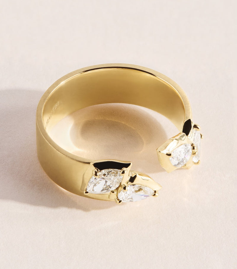 Jade Trau Poppy Open Band ring yellow gold diamonds 6mm - British product