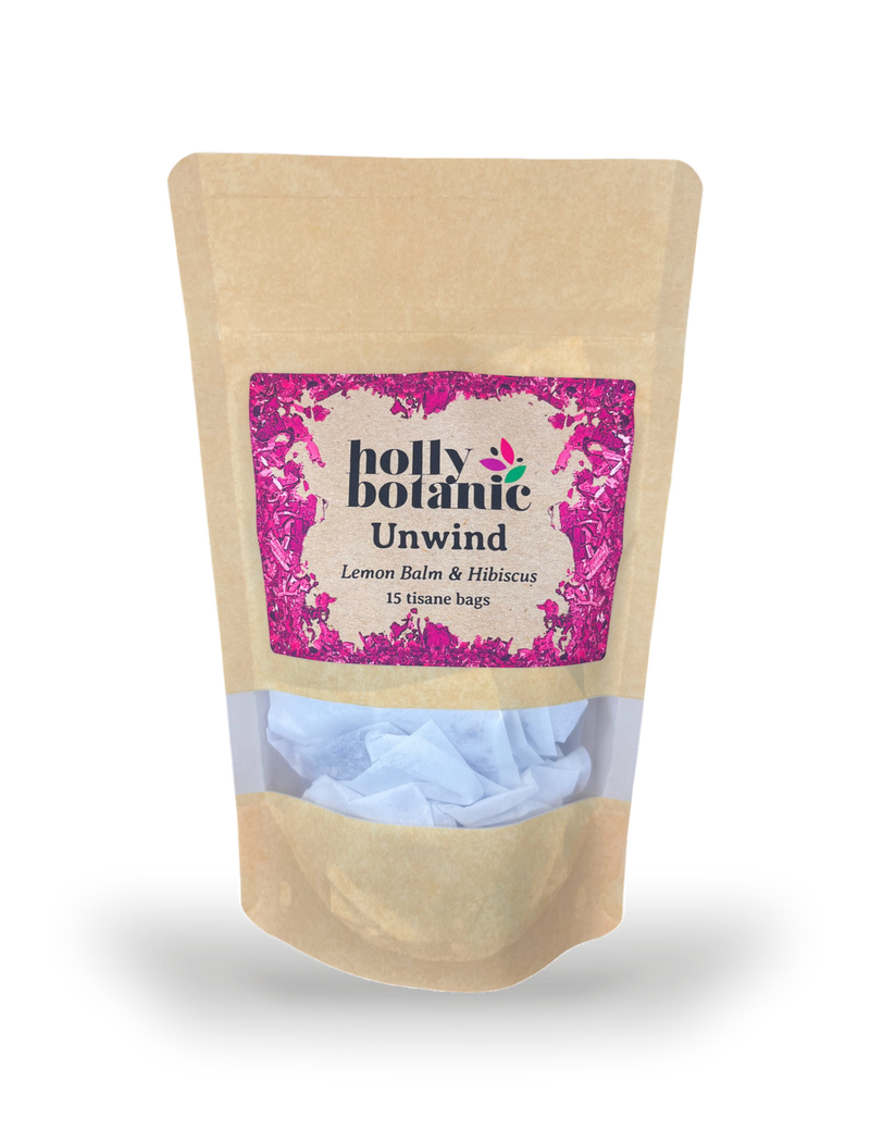 Holly Botanic Unwind tisane lemon balm hibiscus 15 tea bags - British product