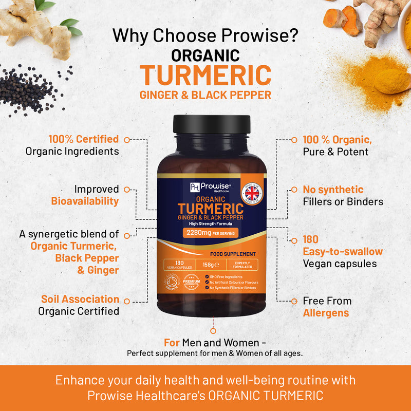 Prowise Healthcare organic turmeric 2280mg capsules, imported from the UK