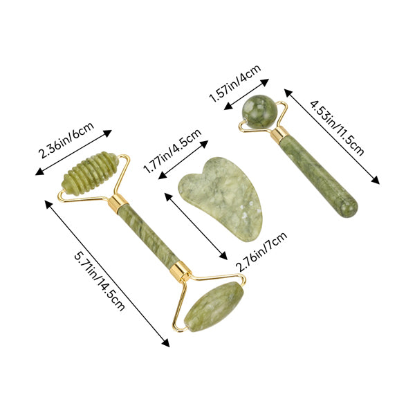 Livingandhome 3 Pcs Jade Facial Set with Gua Sha & Rollers