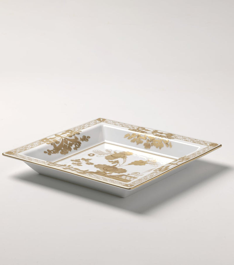 GINORI porcelain change tray with hand-painted gold florals, UK version