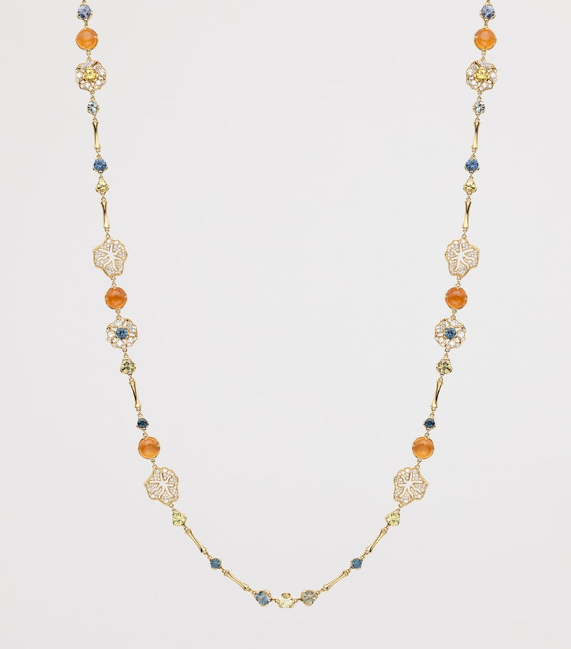 Boodles Palace Collection gold necklace diamonds sapphires garnets (British brand)